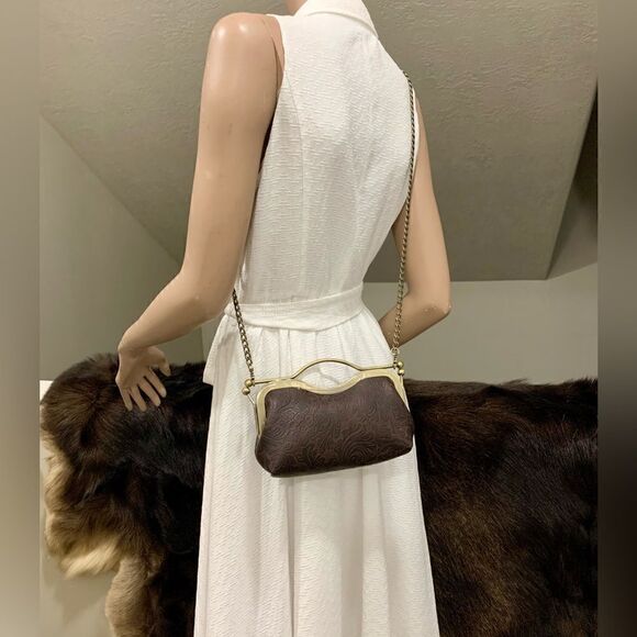 Handmade Genuine Embossed Leather Kisslock Clutch/Shoulder bag/Crossbody - Picture 8 of 14